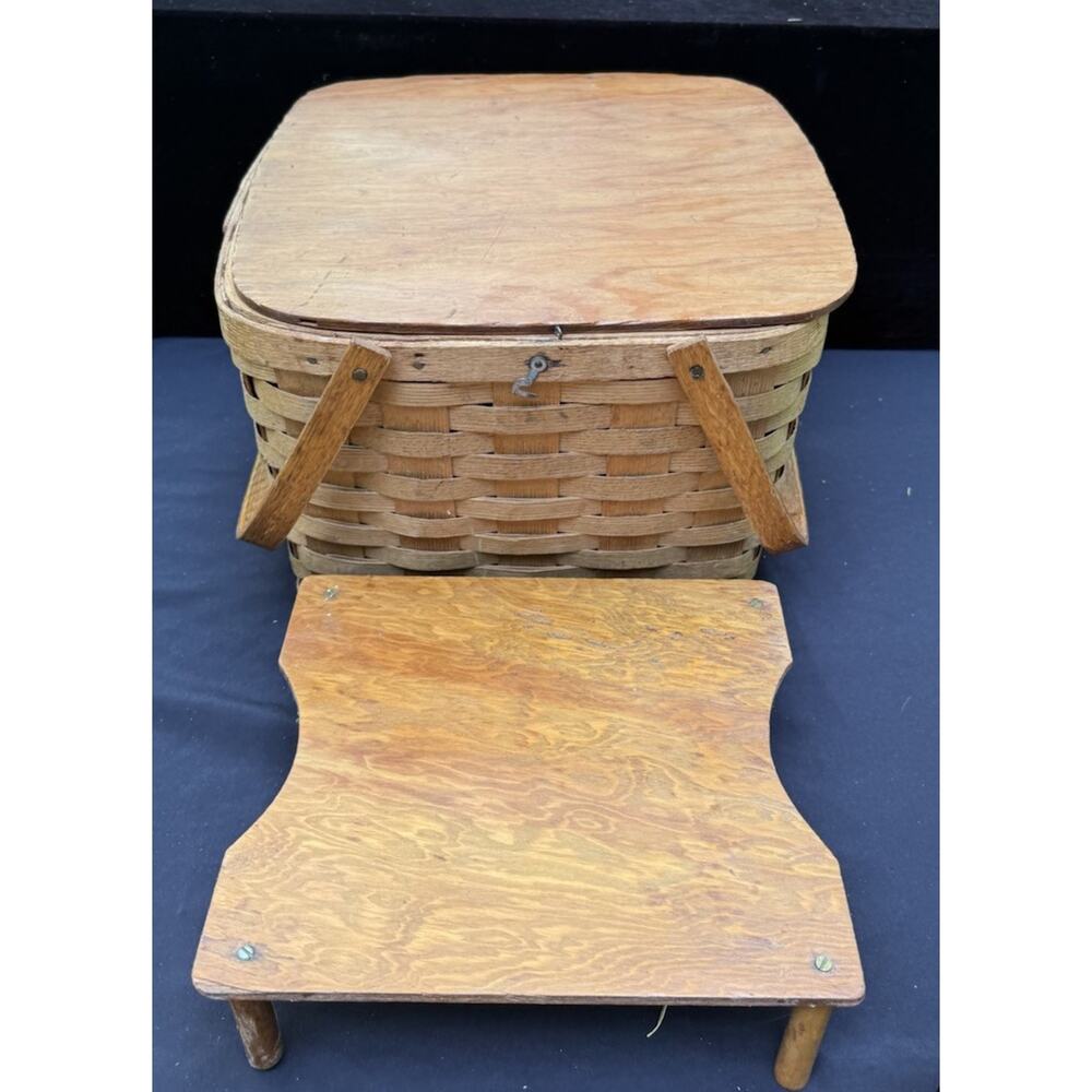 VTG Rare Peterboro Basket Co Picnic Pie Basket Original Ash Wood Table Riser